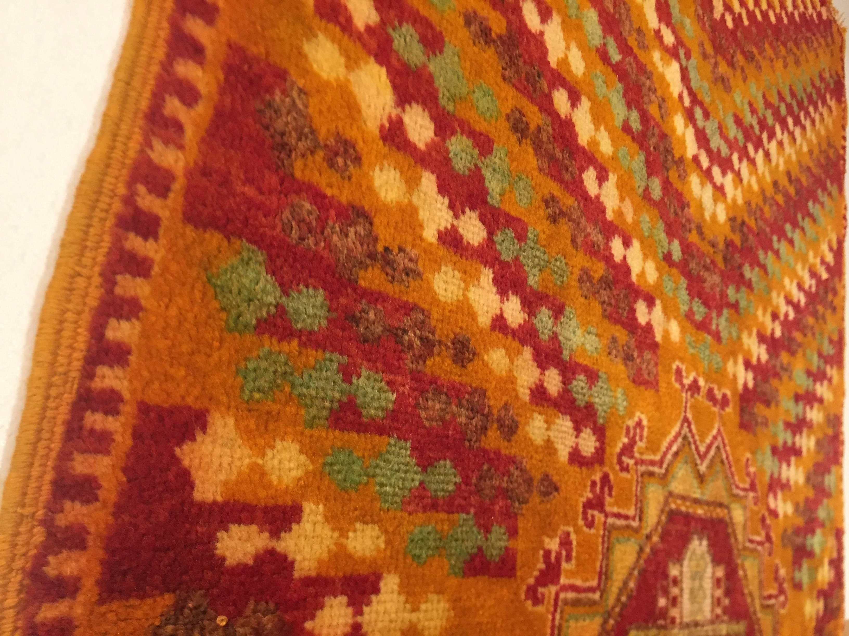 1970 Berber Tribal Moroccan Hand-Knotted Rug Yellow Red Long and Narrow For Sale 9