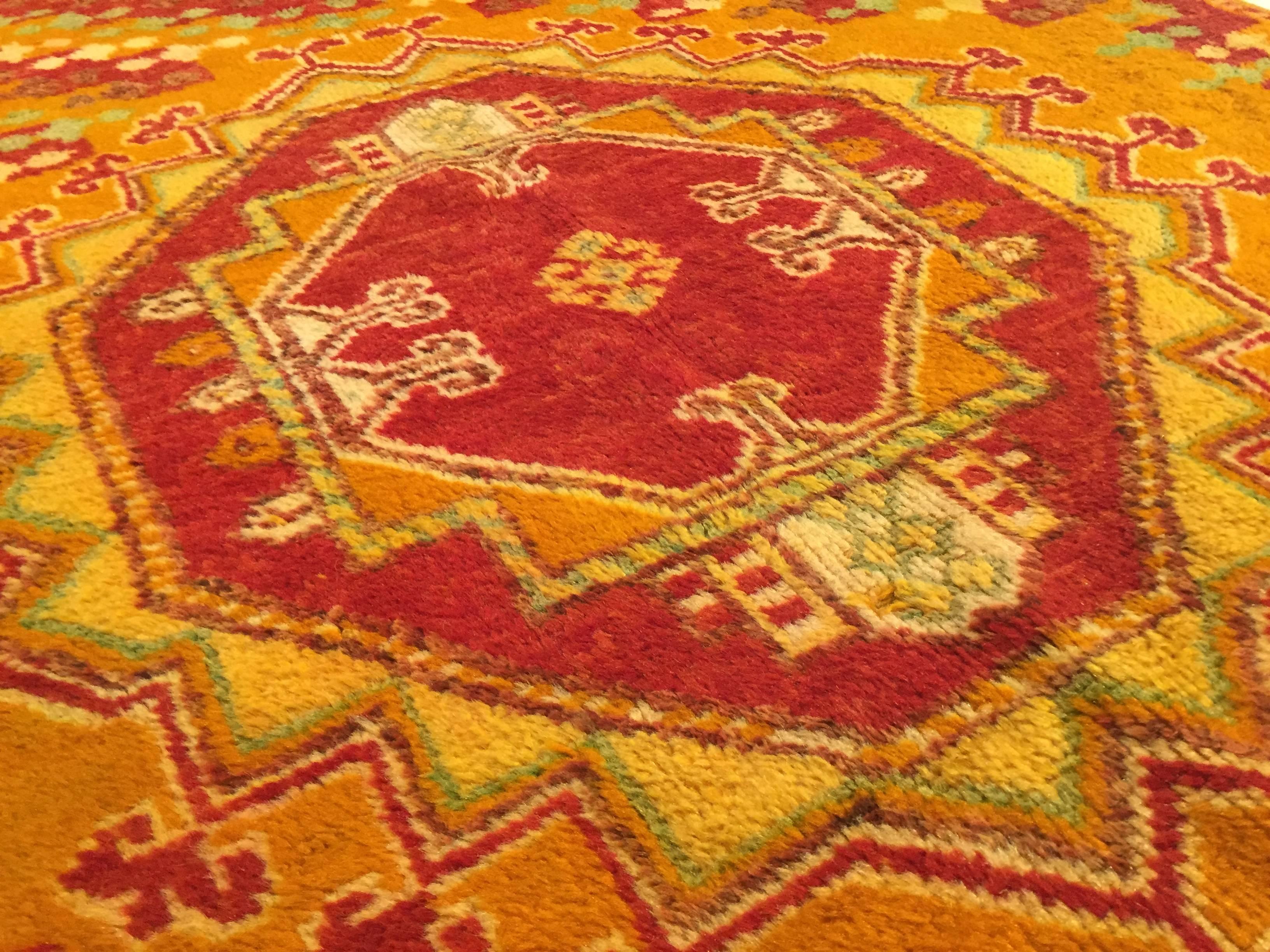 1970 Berber Tribal Moroccan Hand-Knotted Rug Yellow Red Long and Narrow For Sale 4