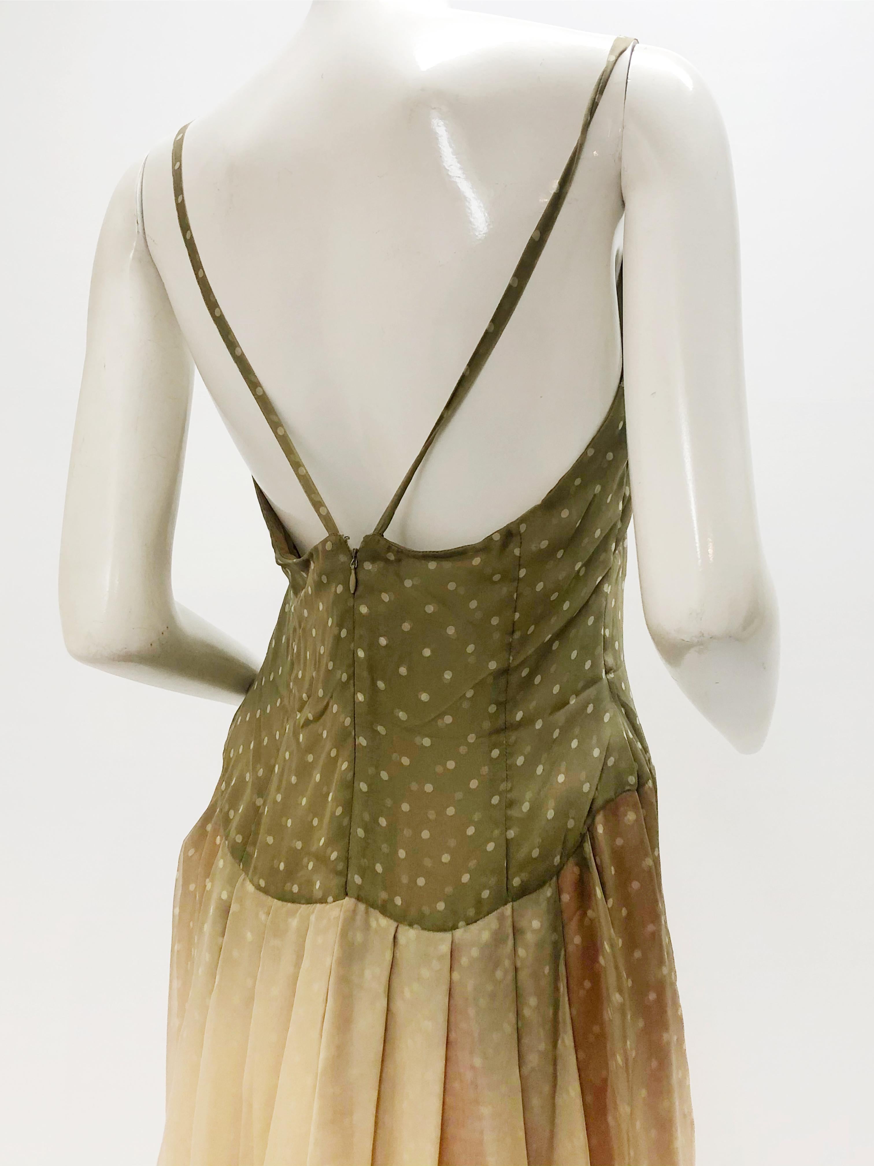 Women's 1970 Bill Blass Ombré Polka Dot Silk Chiffon Gown in Taupe and Pink