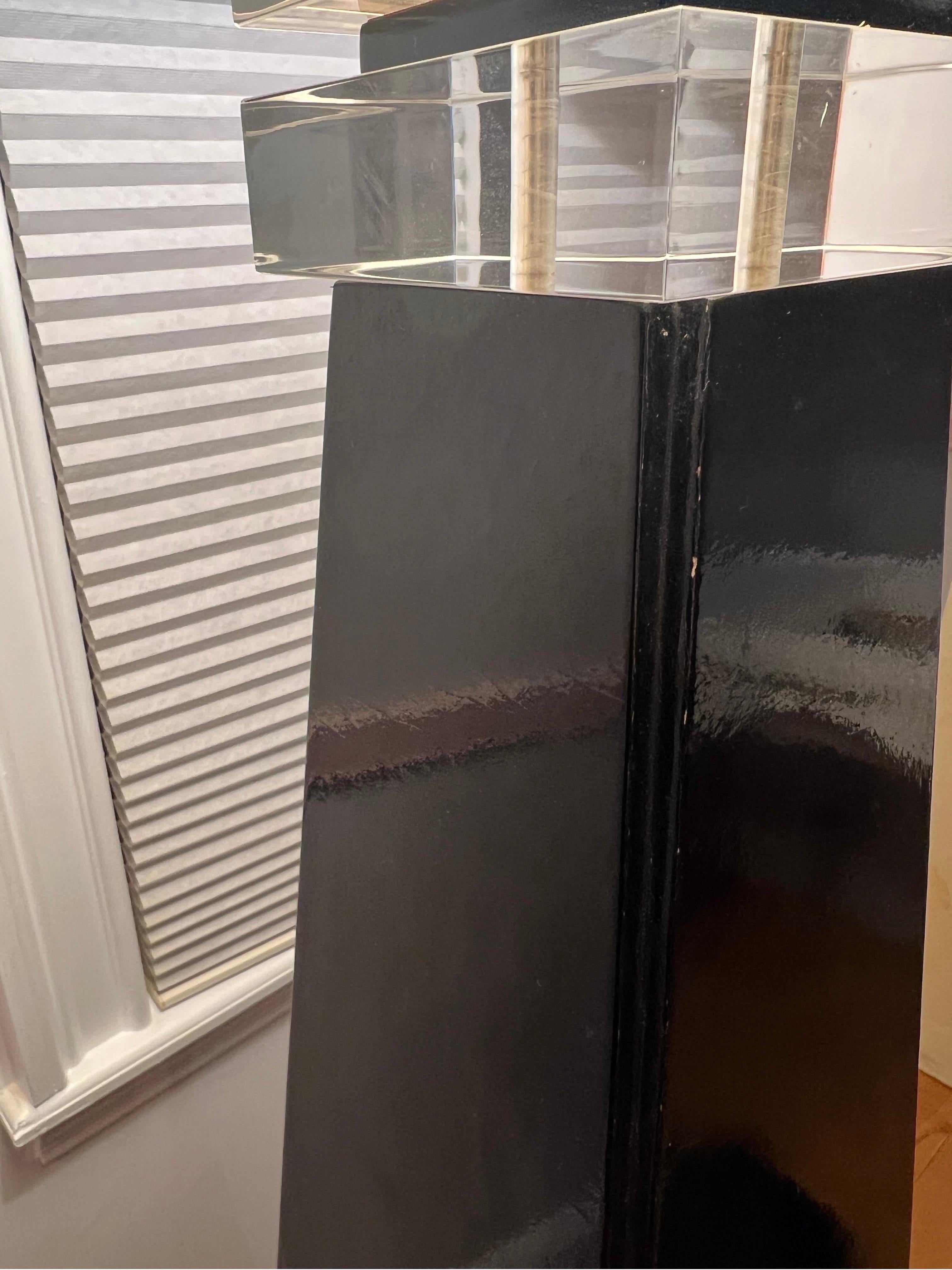 1970 Black Lacquer Lucite Pyramid Floor Lamp attributed to Karl Springer 4