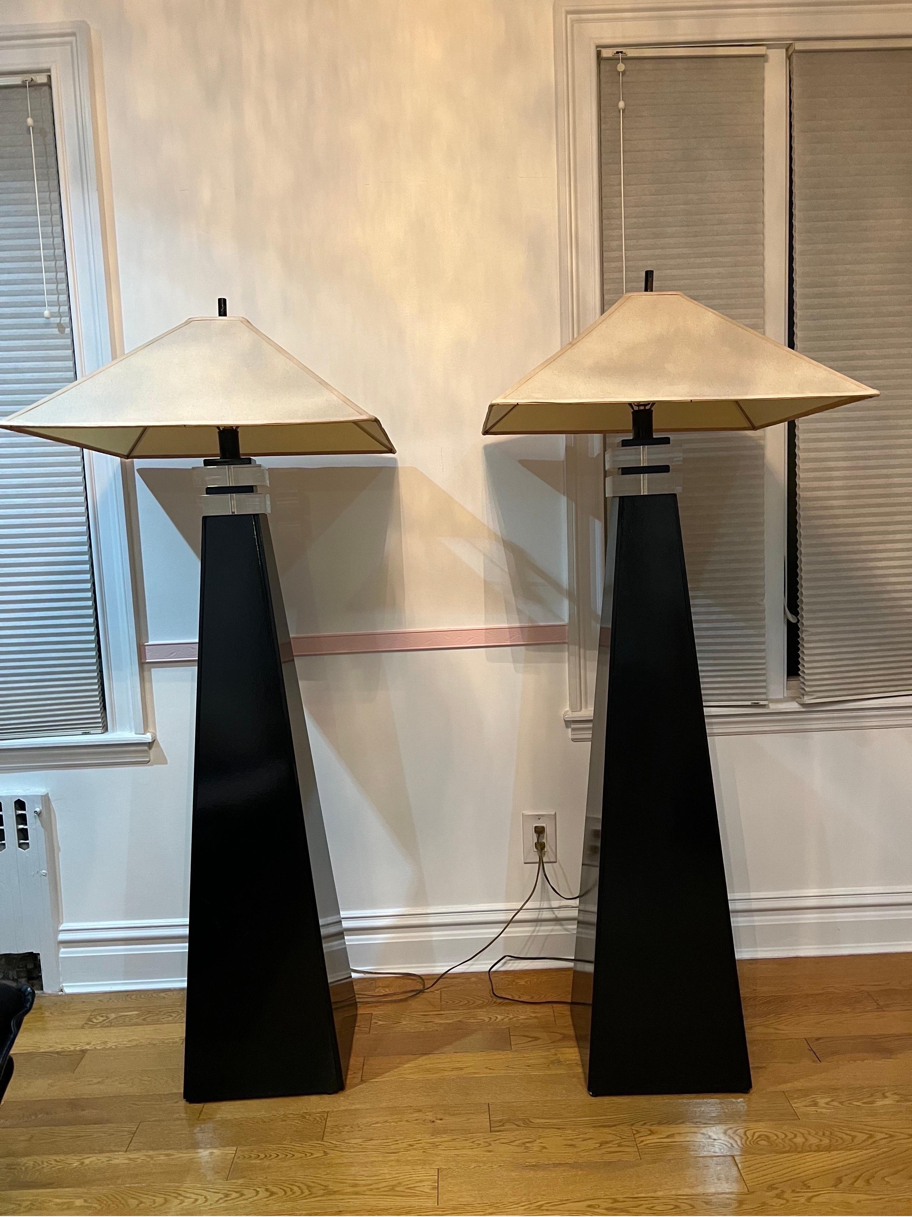 1970 Black Lacquer Lucite Pyramid Floor Lamp attributed to Karl Springer 5
