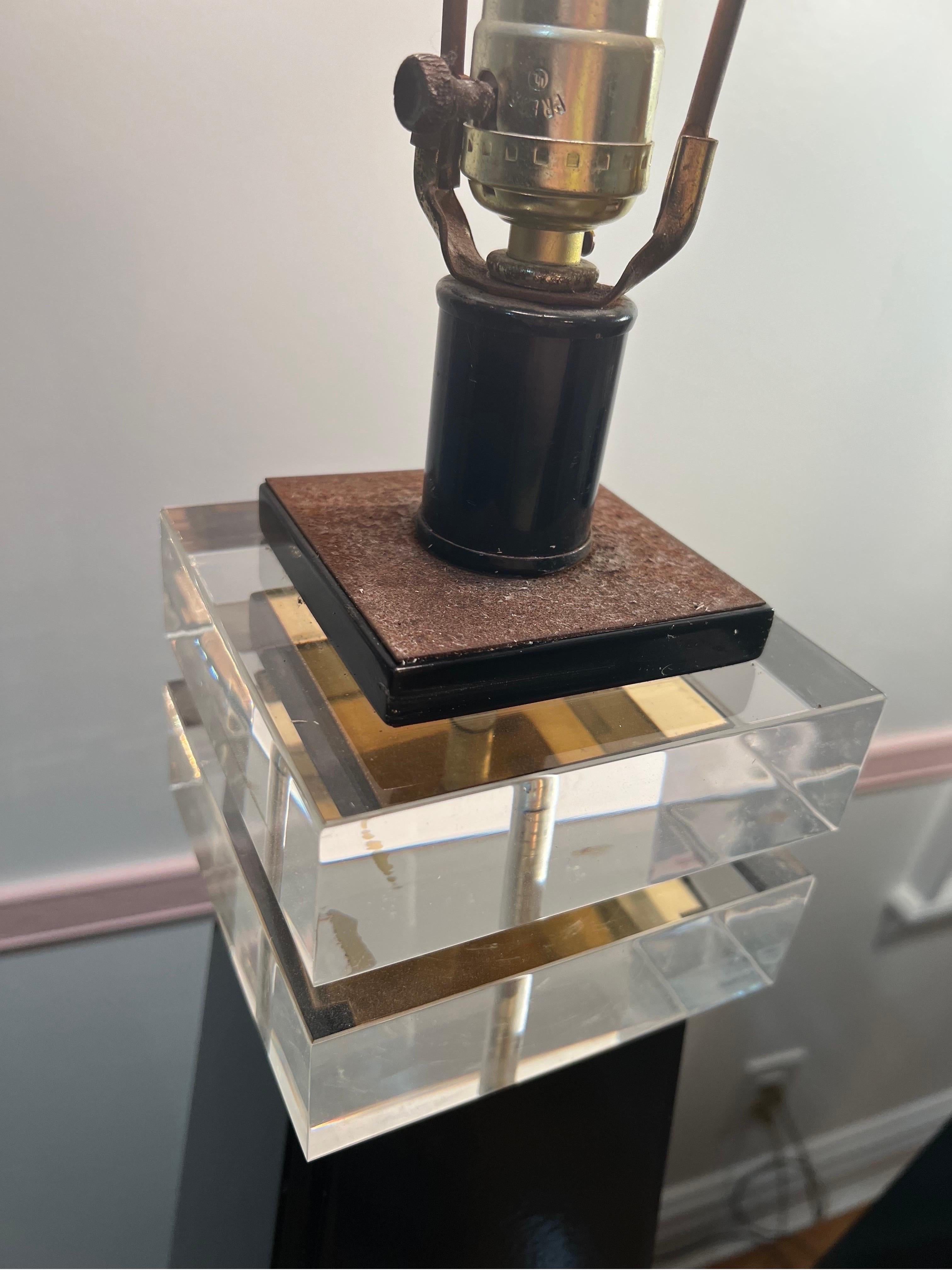 Driftwood 1970 Black Lacquer Lucite Pyramid Floor Lamp attributed to Karl Springer