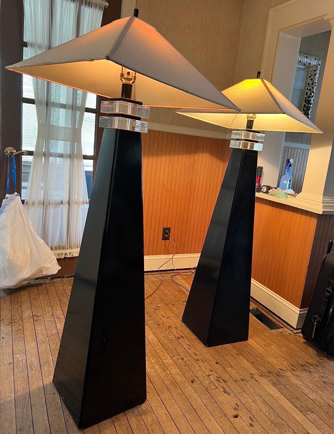Post-Modern 1970 Black Pyramid Karl Springer style floor lamps - A Pair For Sale