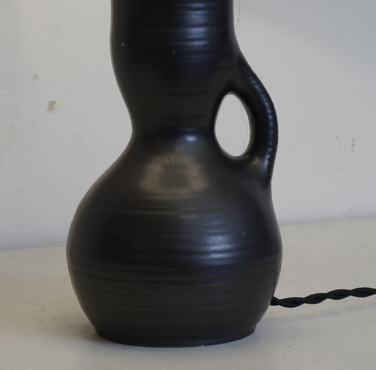 French 1970 Black Satin Ceramic Table Lamp For Sale