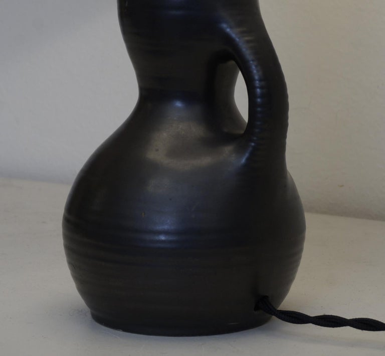 Enameled 1970 Black Satin Ceramic Table Lamp For Sale