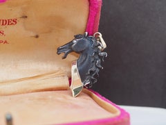 1970 Black Stallion Horse Pendant 14K Yellow Gold with Diamond Eye