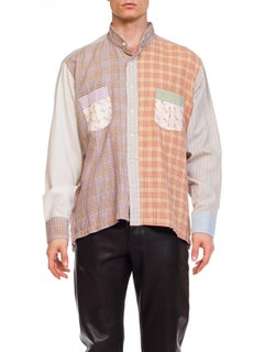 1970S BLOOMINGDALES Cotton Men's Patchwork Plaid Collarless Shirt