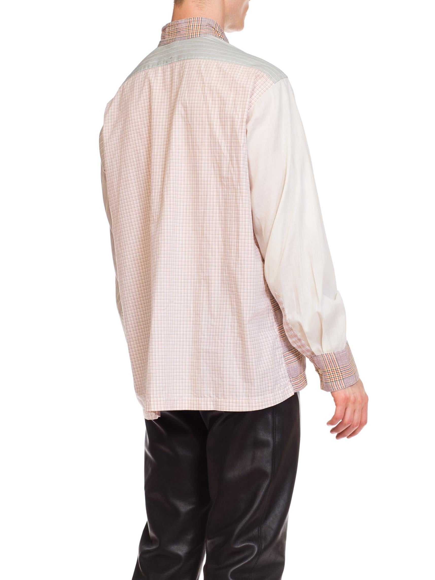 1970S BLOOMINGDALES Cotton Men's Patchwork Plaid Collarless Shirt 1