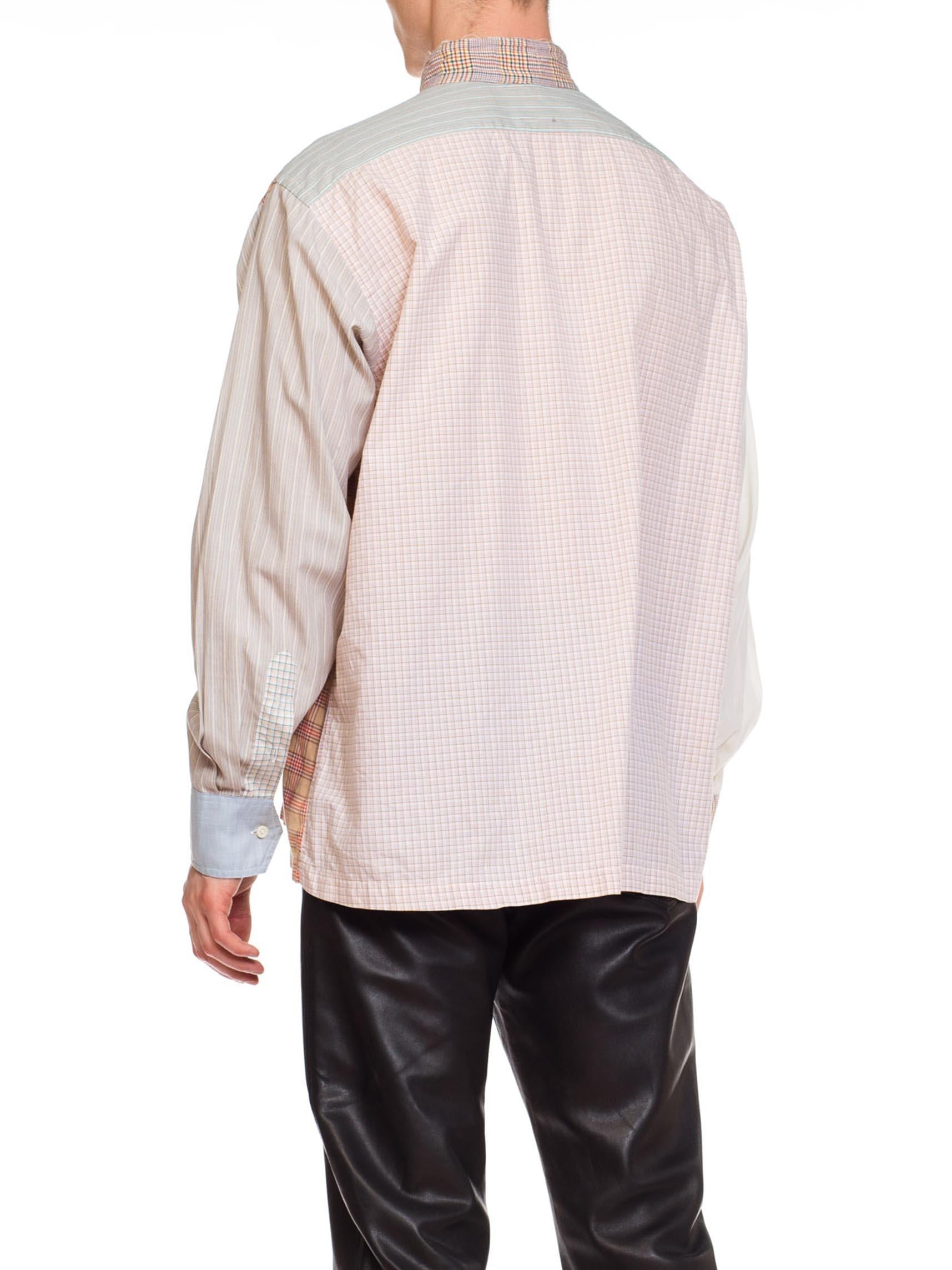 1970S BLOOMINGDALES Cotton Men's Patchwork Plaid Collarless Shirt 2