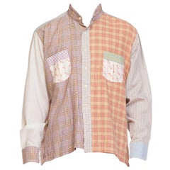1970S BLOOMINGDALES Cotton Men's Patchwork Plaid Collarless Shirt