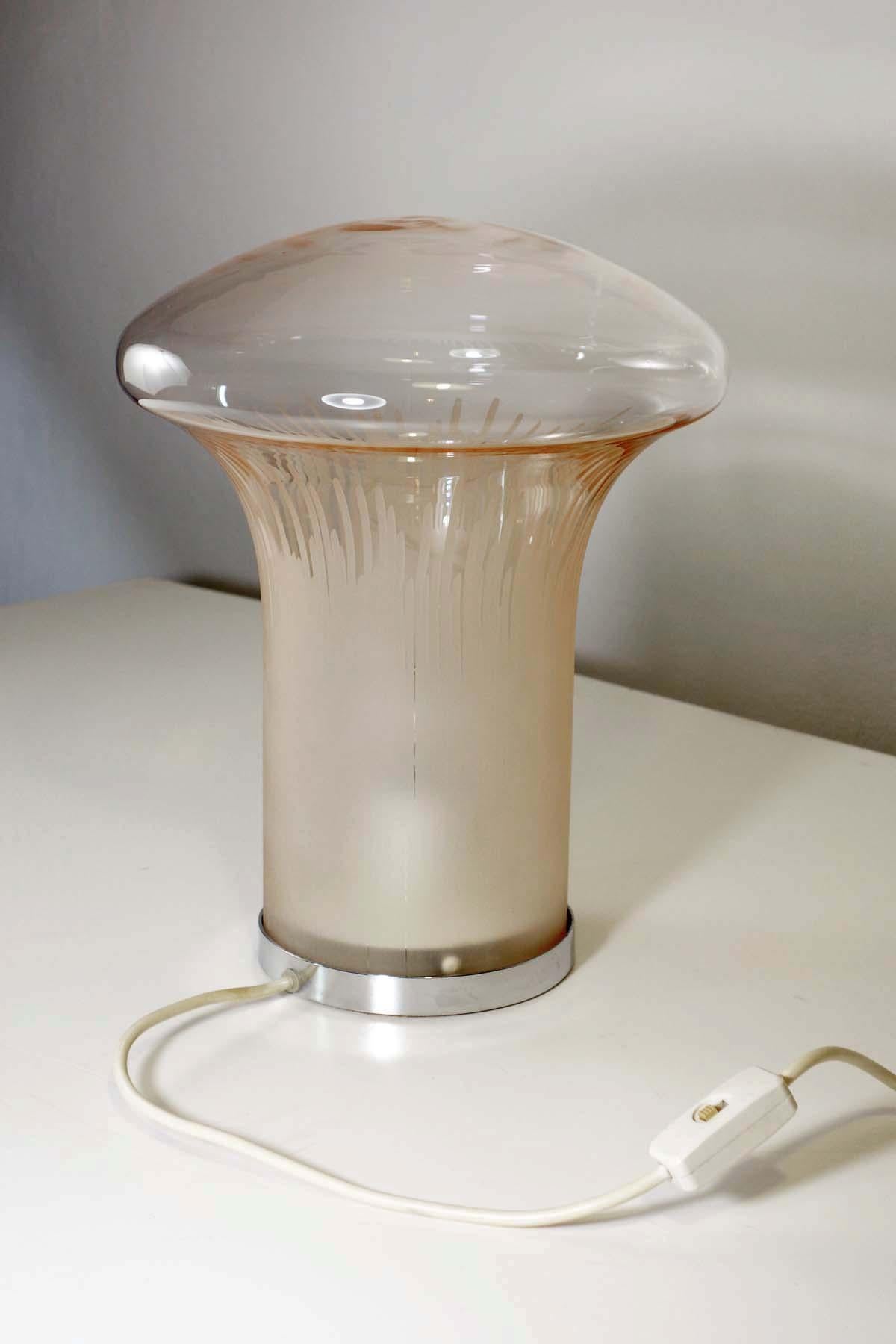 Ère spatiale 1970 Boletus / Mario Ticco Venini Murano Glass Italian Design Table Lamp en vente