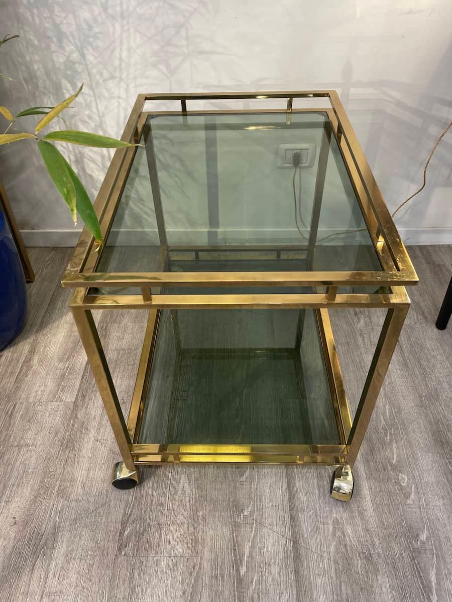 Fin du 20e siècle Chariot en laiton et verre fumé 1970 en vente