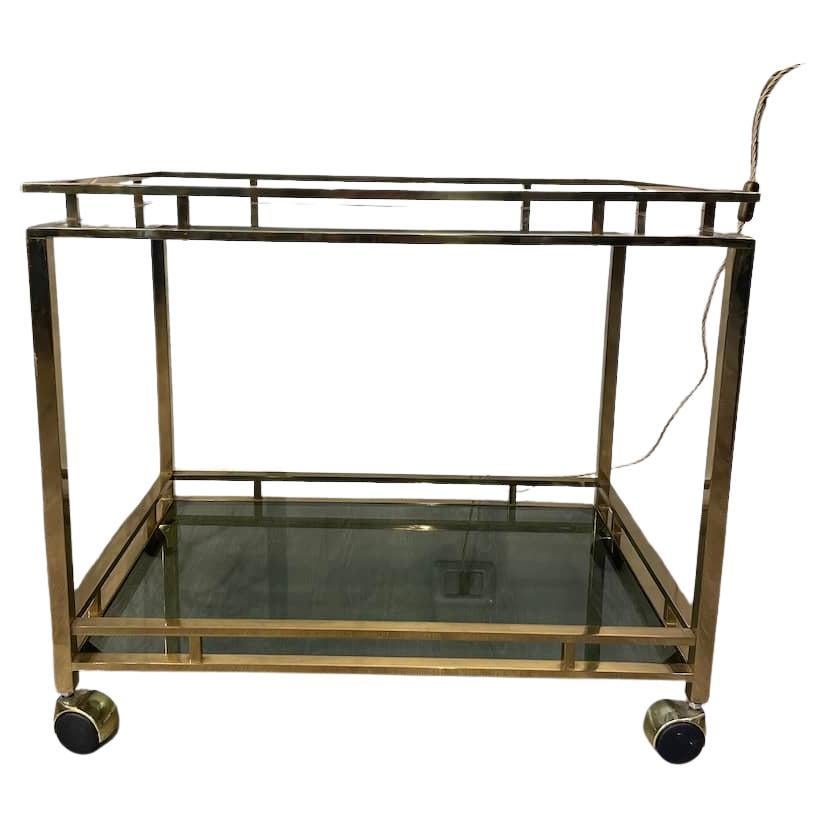 1970 Brass Cart and Smoked Glass