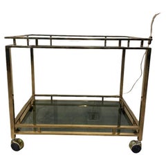 1970 Brass Cart and Smoked Glass