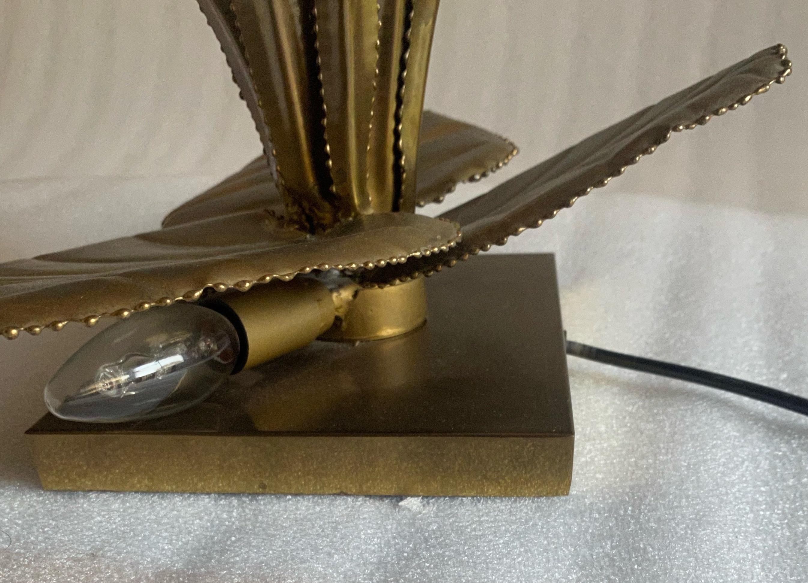 Patinated 1970' Brass Reed Lamp in the Style of Maison Jansen For Sale