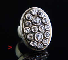 1977 London Ring 4ctw Antique Diamonds solid Sterling Silver US 4.25 / 12gr