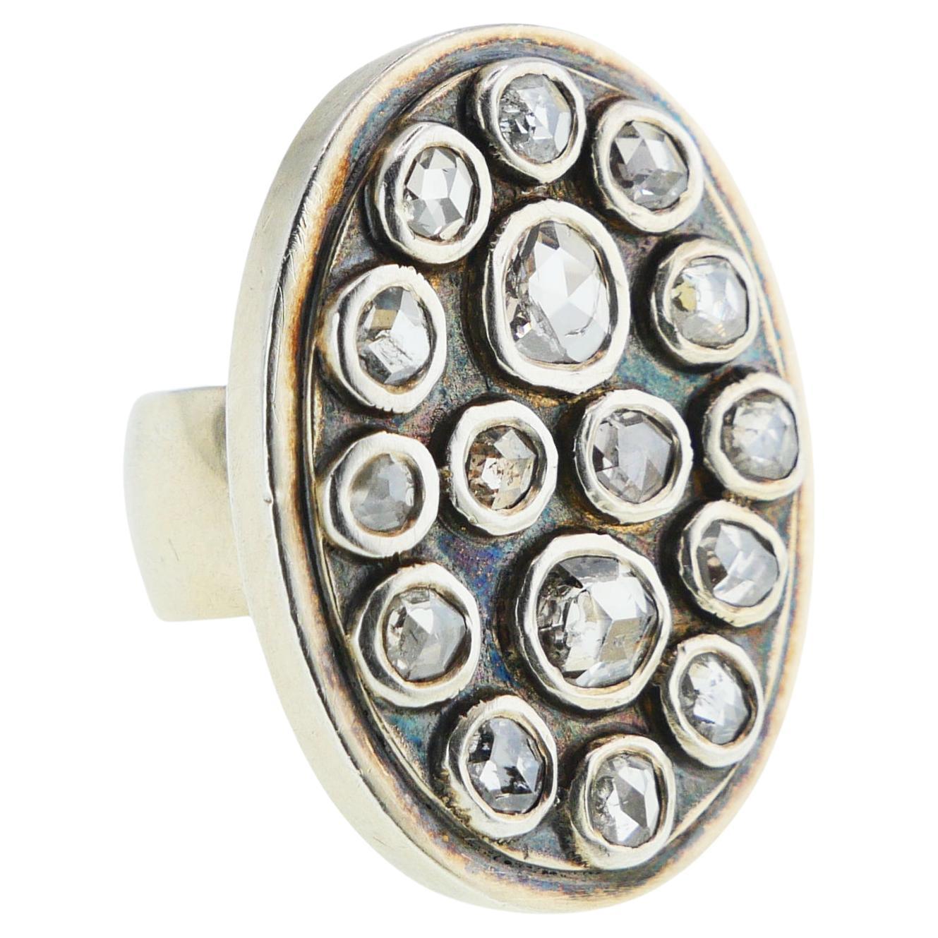 1977 London Ring 4ctw Antique Diamonds solid Sterling Silver US 4.25 / 12gr