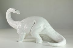 1970 Brontosaurus Dinosaur Bassano Italian Pottery White Ceramic Sculpture
