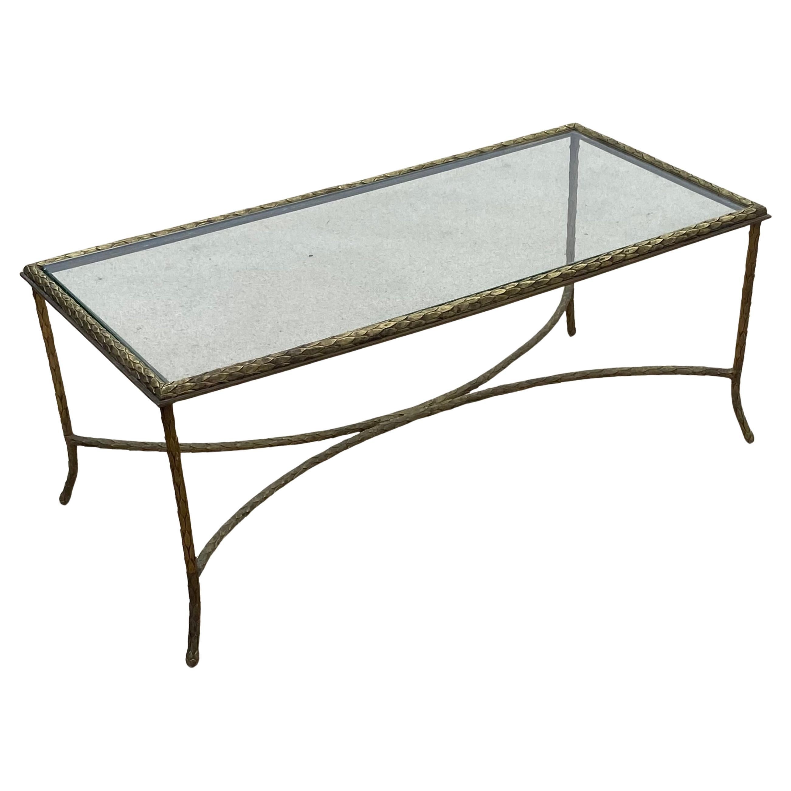 1970 ′ Bronze Coffee Table Palm Tree Model, Maison Charles, 106 x 50 x H 42 cm