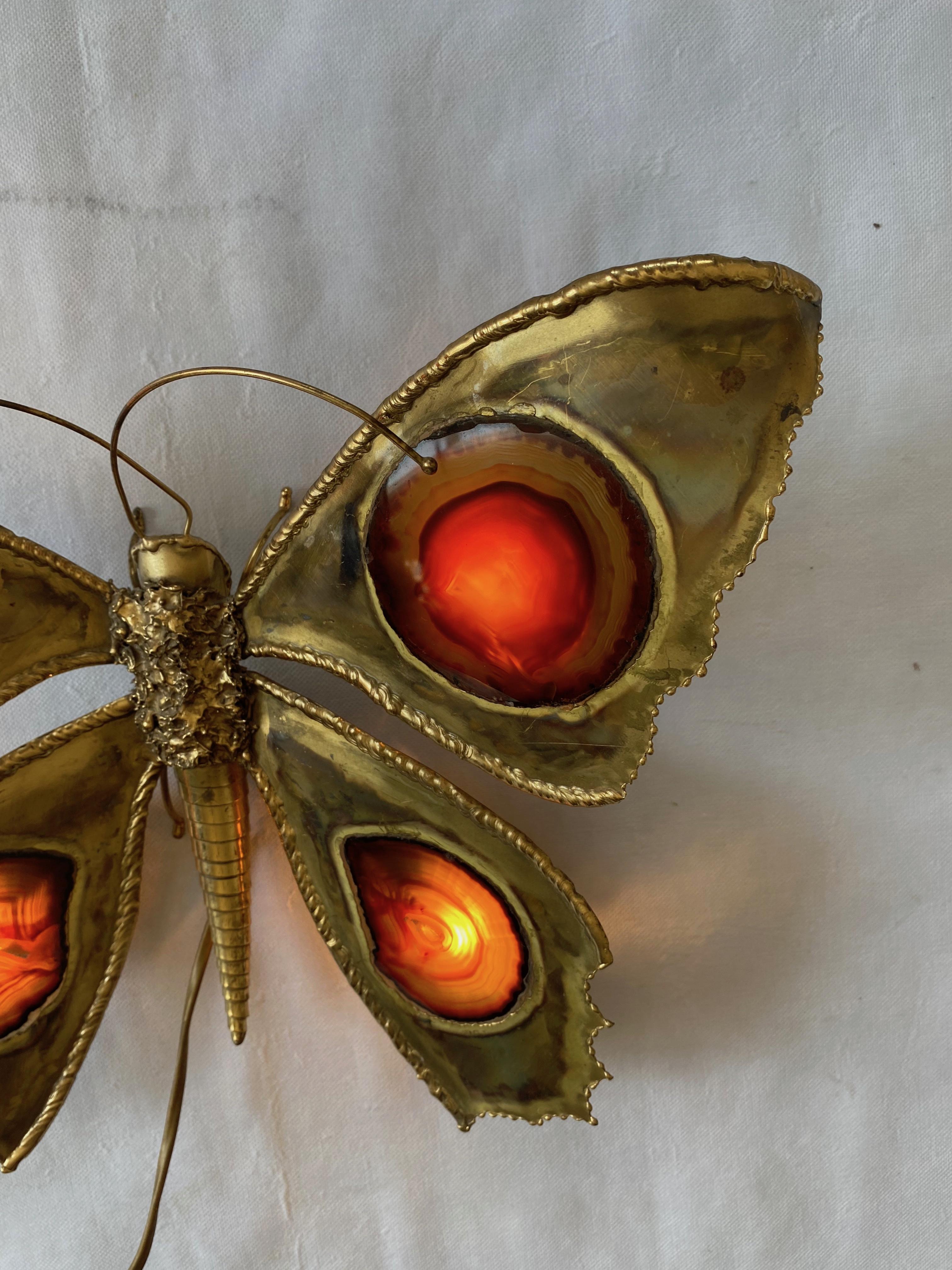 Fin du 20e siècle Applique papillon en bronze ou laiton, Duval Brasseur ou Isabelle Faure, 1970  en vente