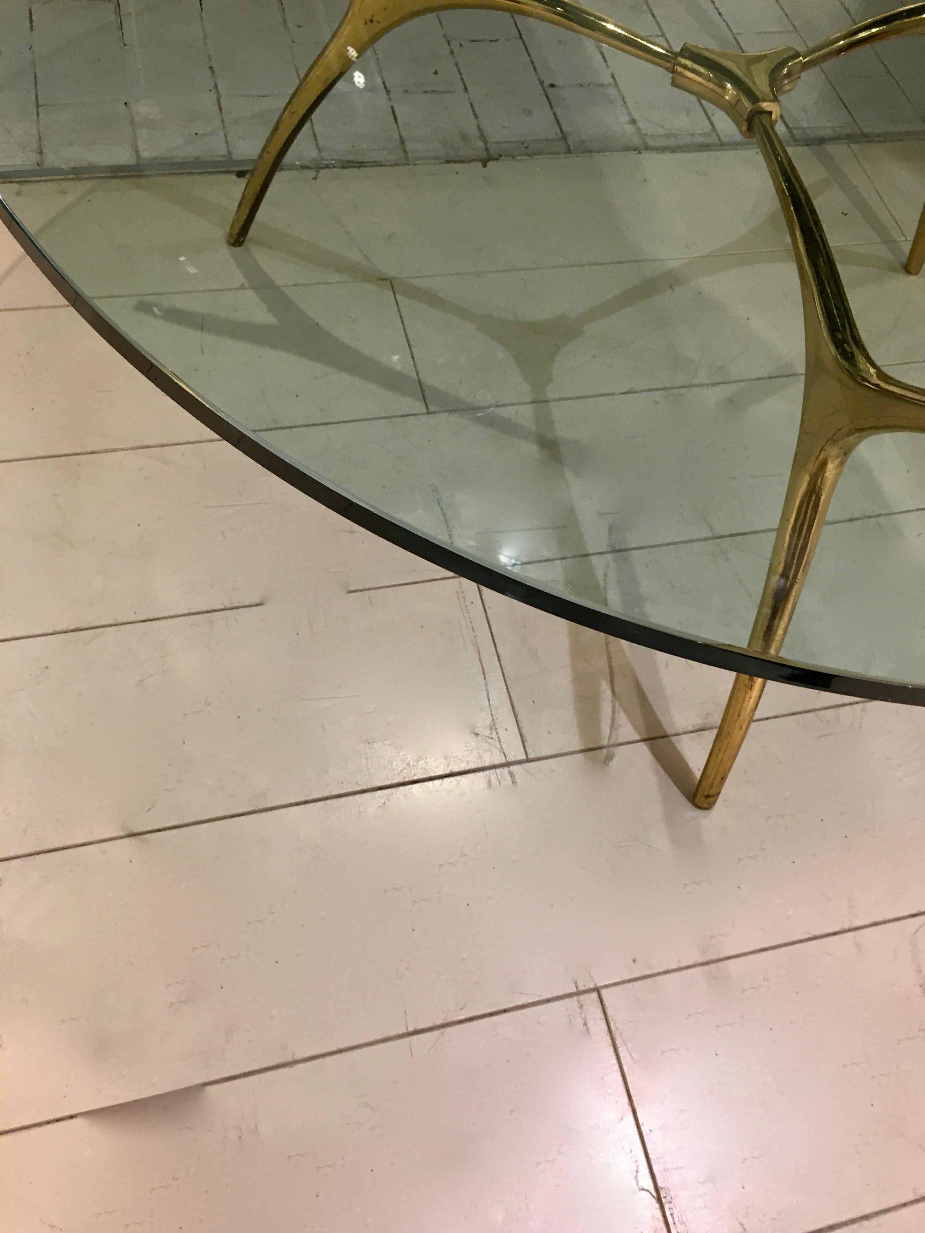 Belgian 1970 Bronze Table with a Thick Glass Top by Belgium Designer Kouloufi