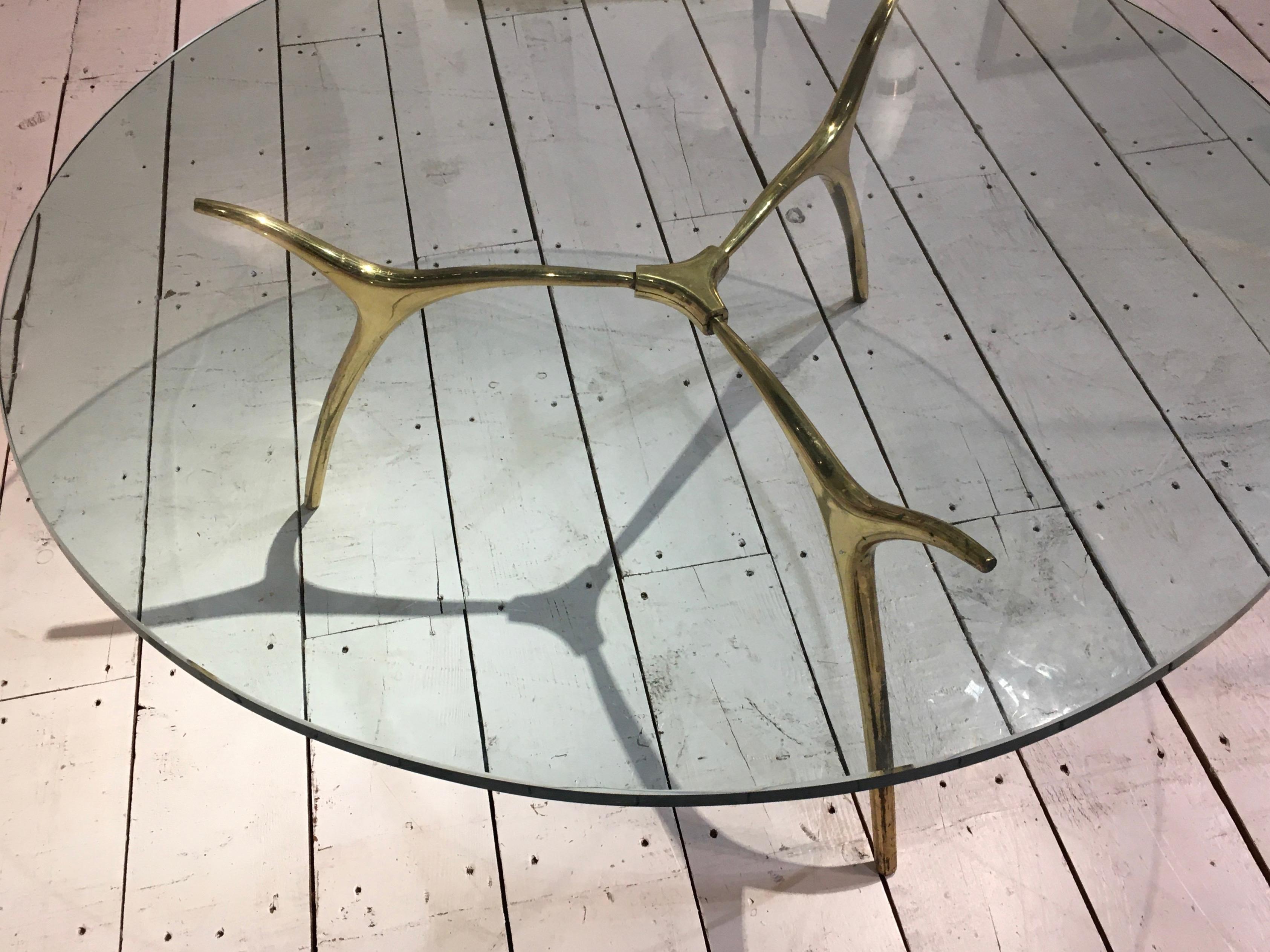 Mid-20th Century 1970 Bronze Table with a Thick Glass Top by Belgium Designer Kouloufi
