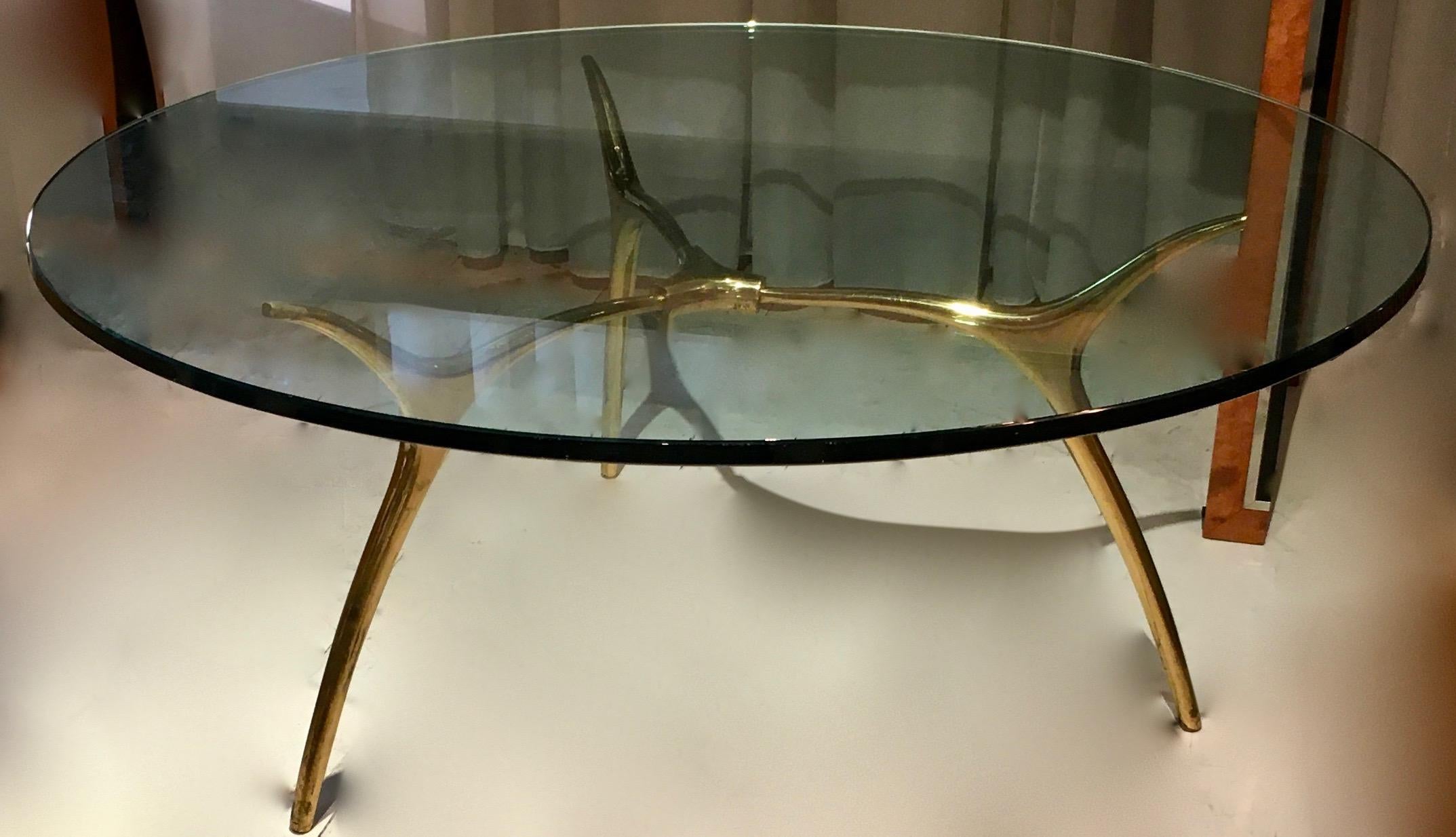 1970 Bronze Table with a Thick Glass Top by Belgium Designer Kouloufi 1
