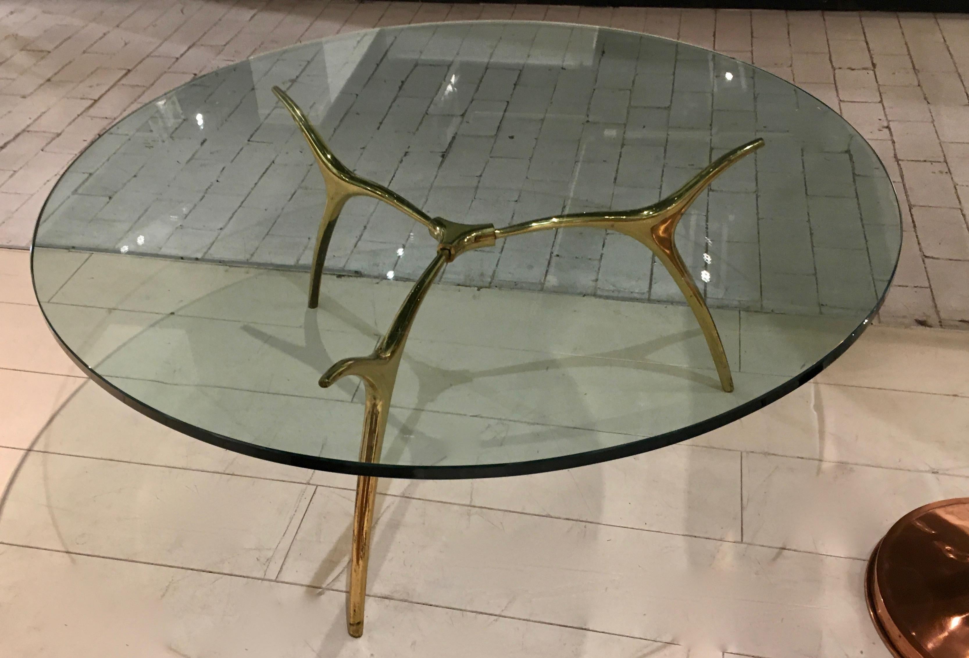 1970 Bronze Table with a Thick Glass Top by Belgium Designer Kouloufi 2