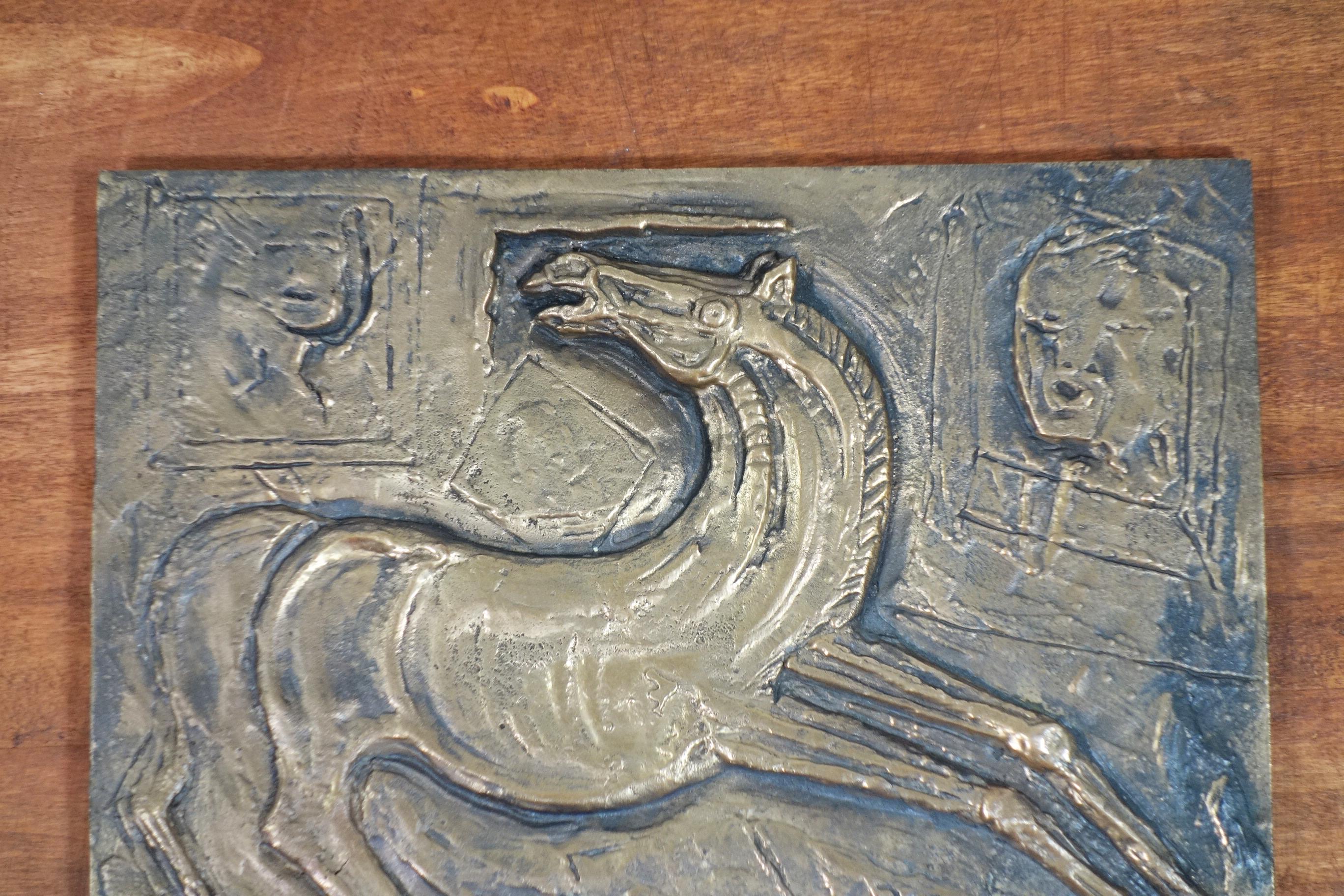 Modern 1970 Bruno Cassinari Horse Woman Bronze Sculpture Basrelief For Sale