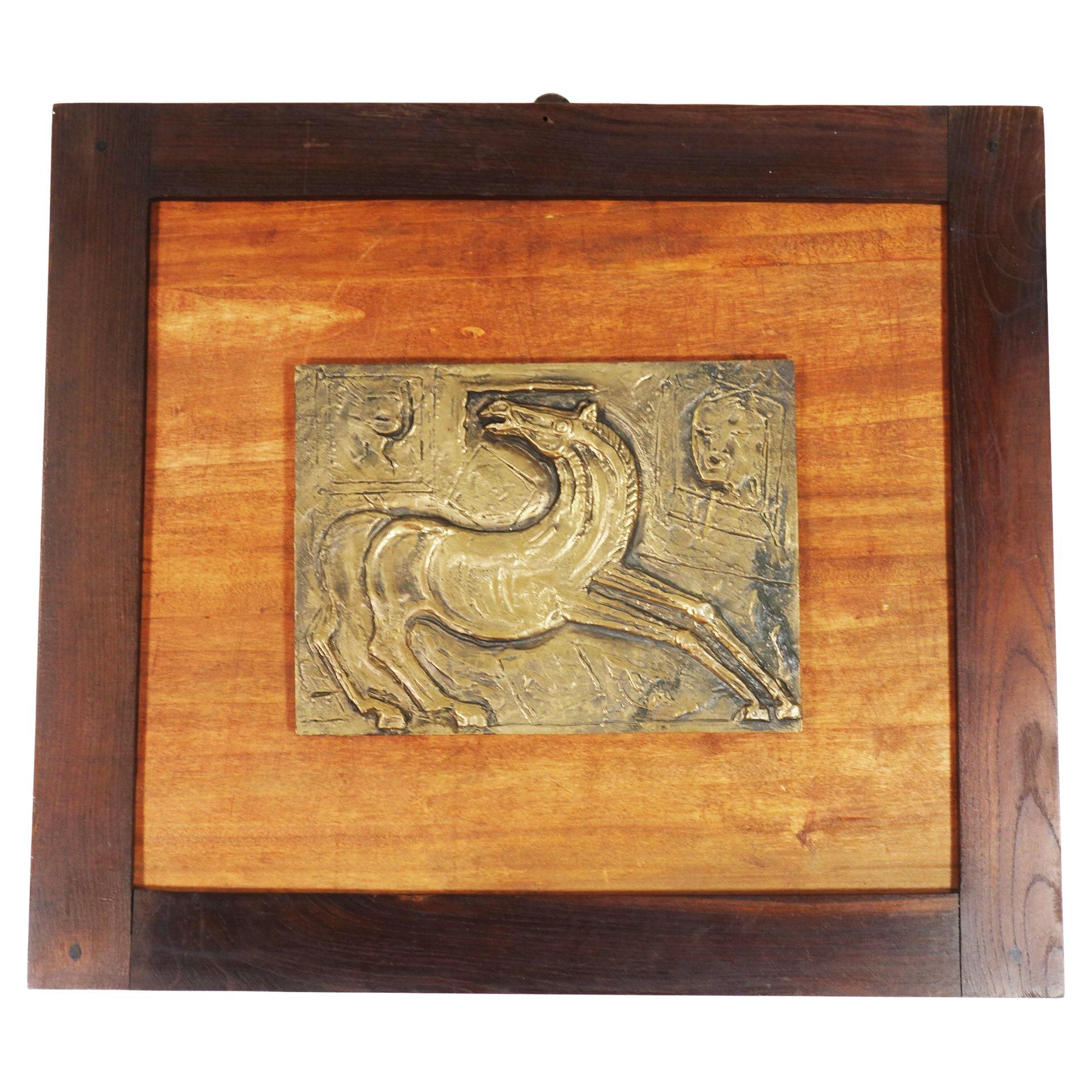 1970 Bruno Cassinari Horse Woman Bronze Sculpture Basrelief For Sale