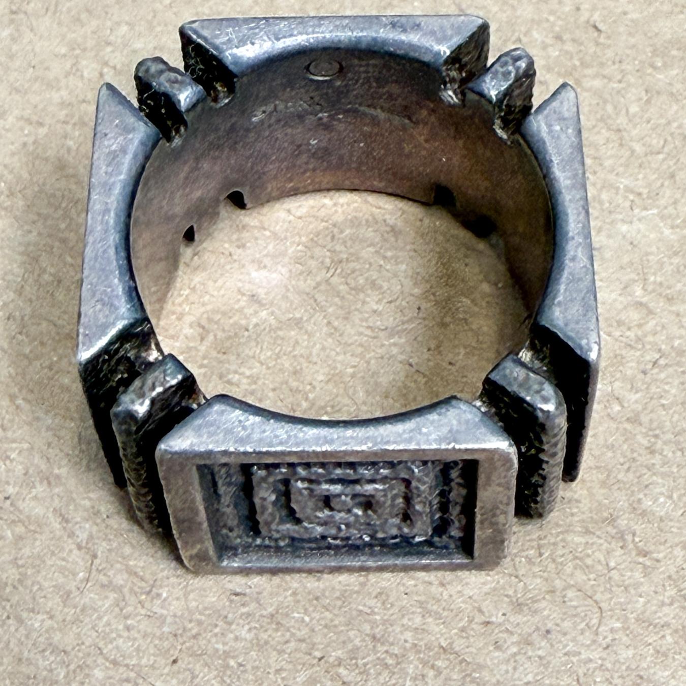 Late 20th Century 1970 Brutalist Peace Ring Sterling Silver 4-sided design For Sale