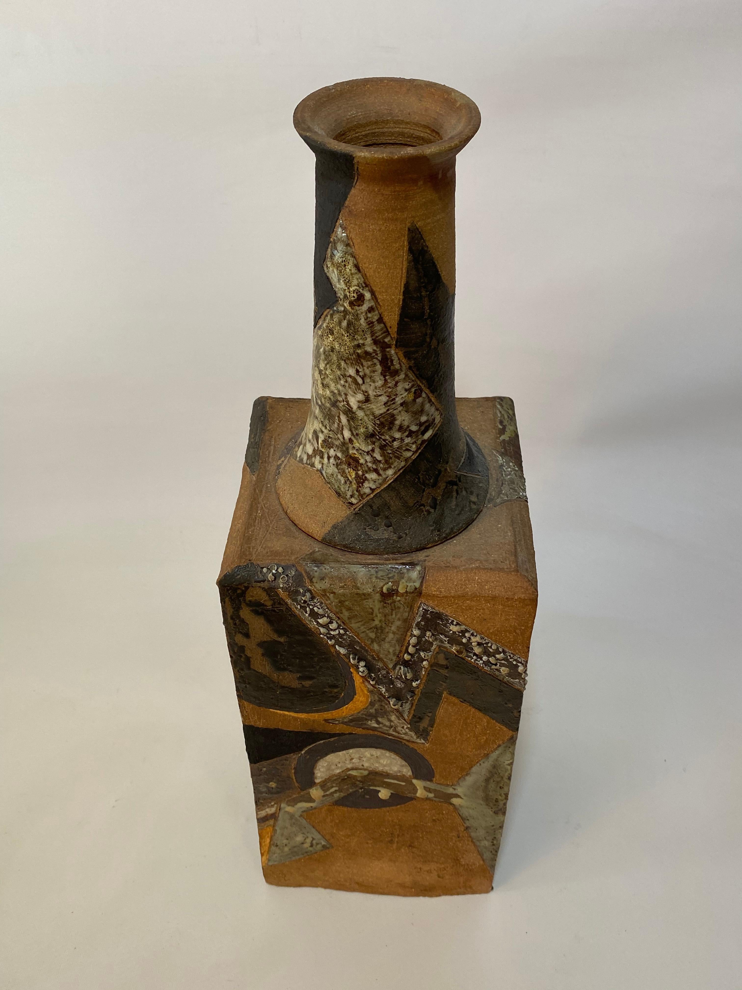 1970 Brutalist Studio Pottery Floor Vase by Inge In Good Condition For Sale In Garnerville, NY