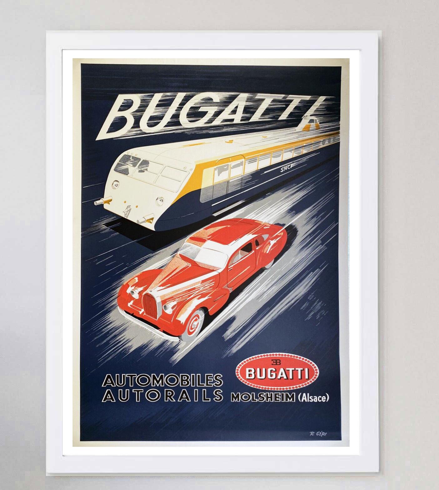 Art Deco 1970 Bugatti Original Vintage Poster For Sale