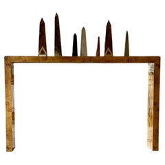 1970 Burr maple Console table Art Deco style