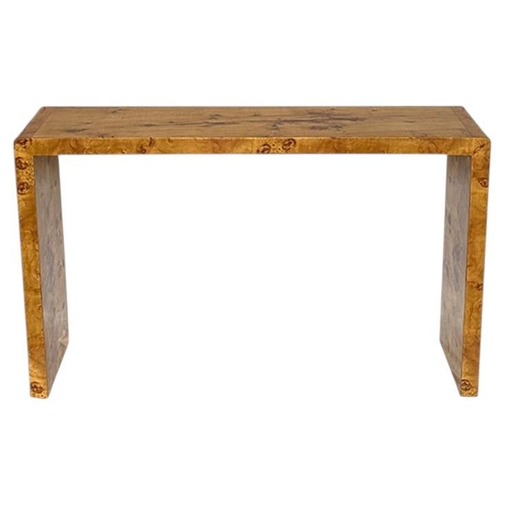 Italian Burl Maple Console Table, Mid-Century Modern, 1970