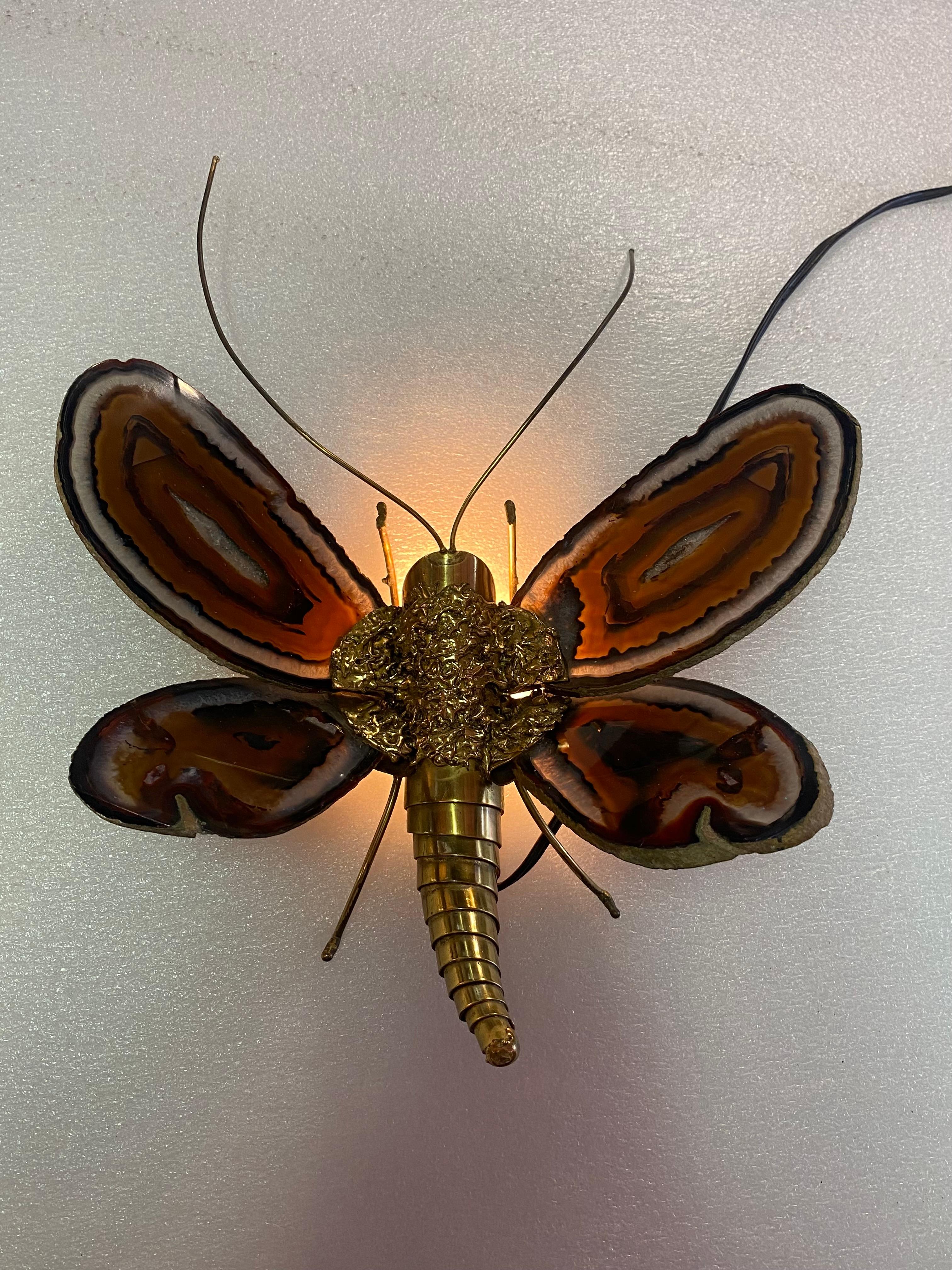 1970 Butterfly Wall Lamp in Bronze, Duval Brasseur Or Isabelle Faure, 28 X H 35  For Sale 7