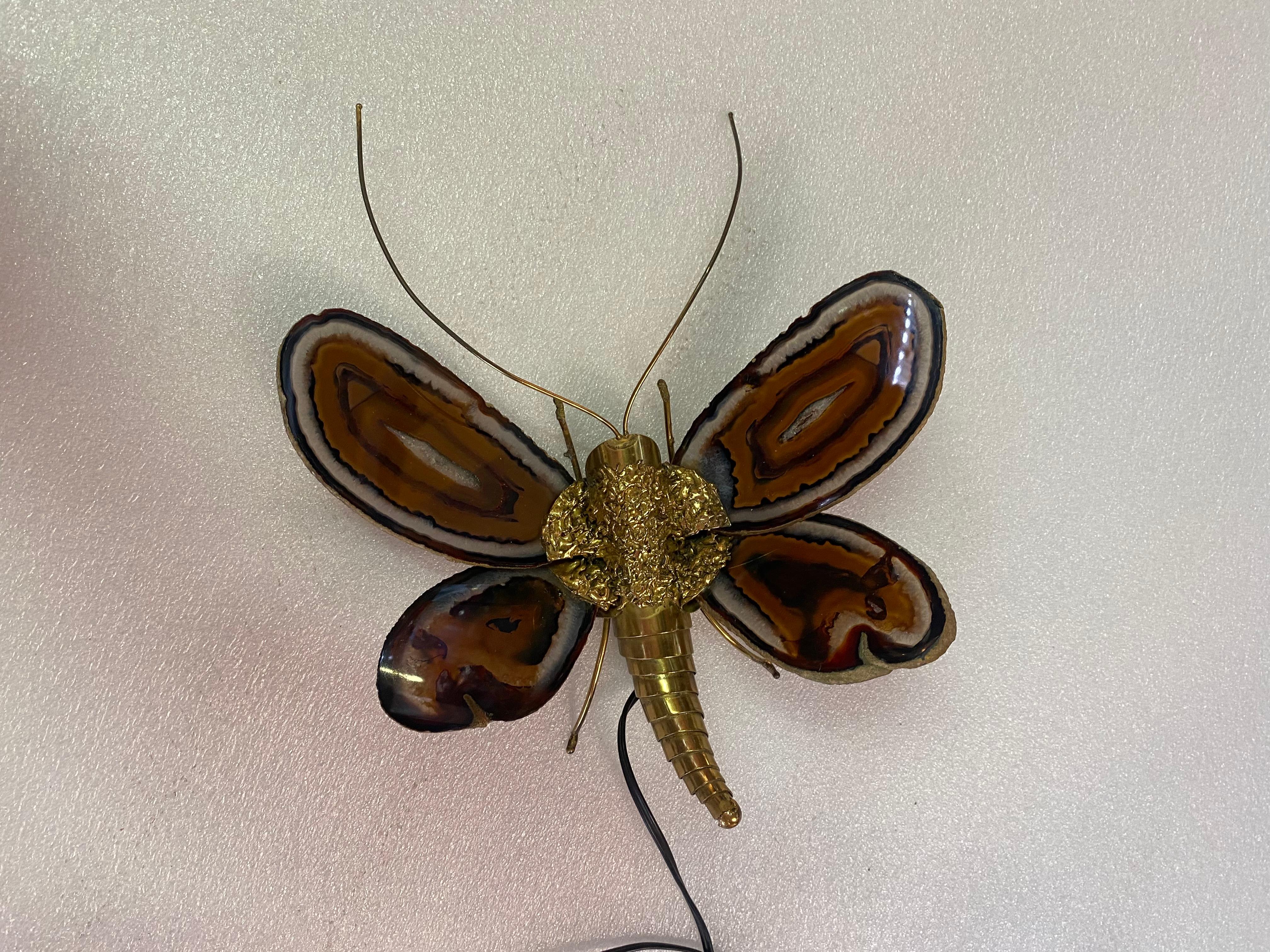 Brutalist 1970 Butterfly Wall Lamp in Bronze, Duval Brasseur Or Isabelle Faure, 28 X H 35  For Sale