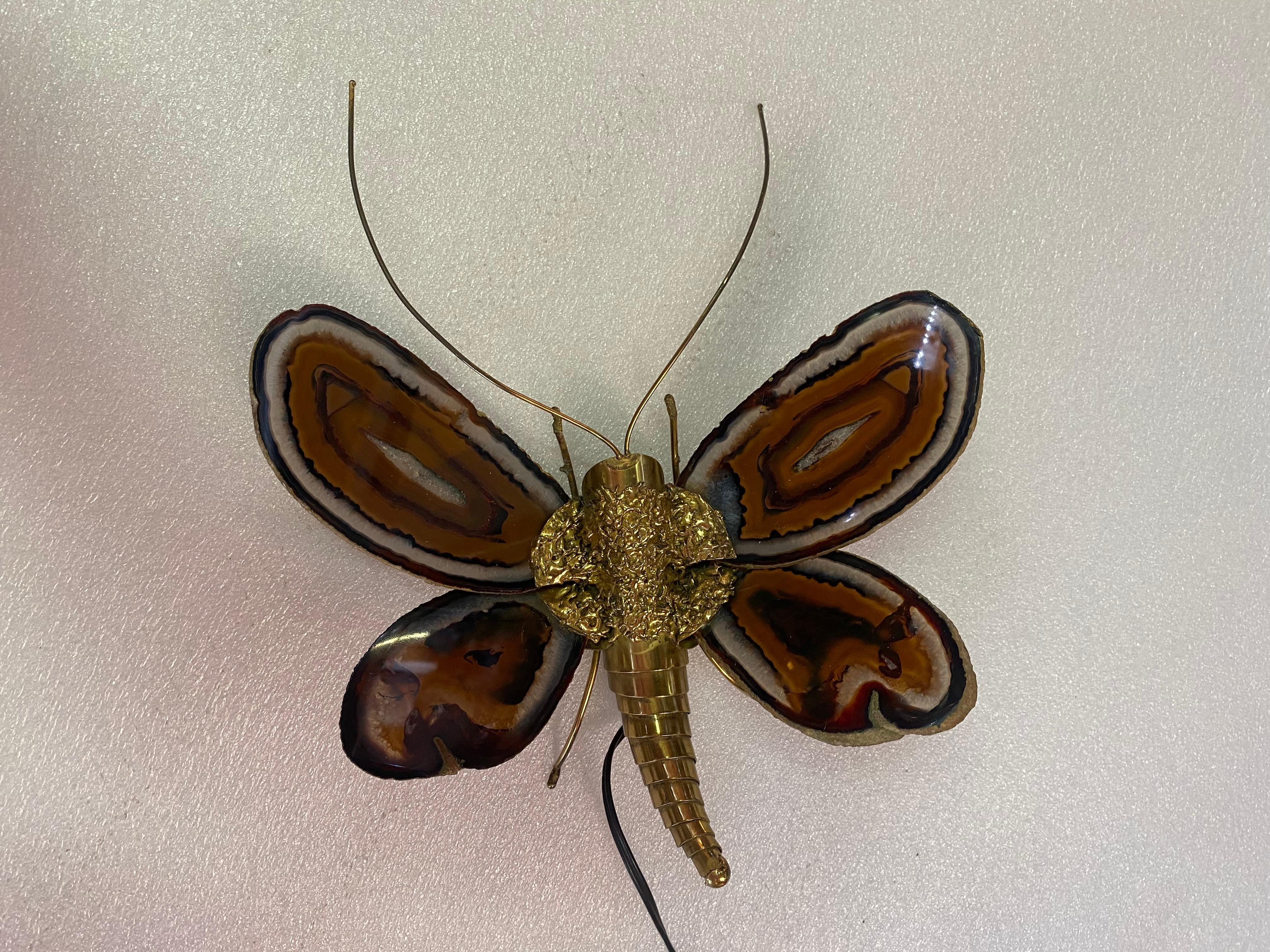 French 1970 Butterfly Wall Lamp in Bronze, Duval Brasseur Or Isabelle Faure, 28 X H 35  For Sale