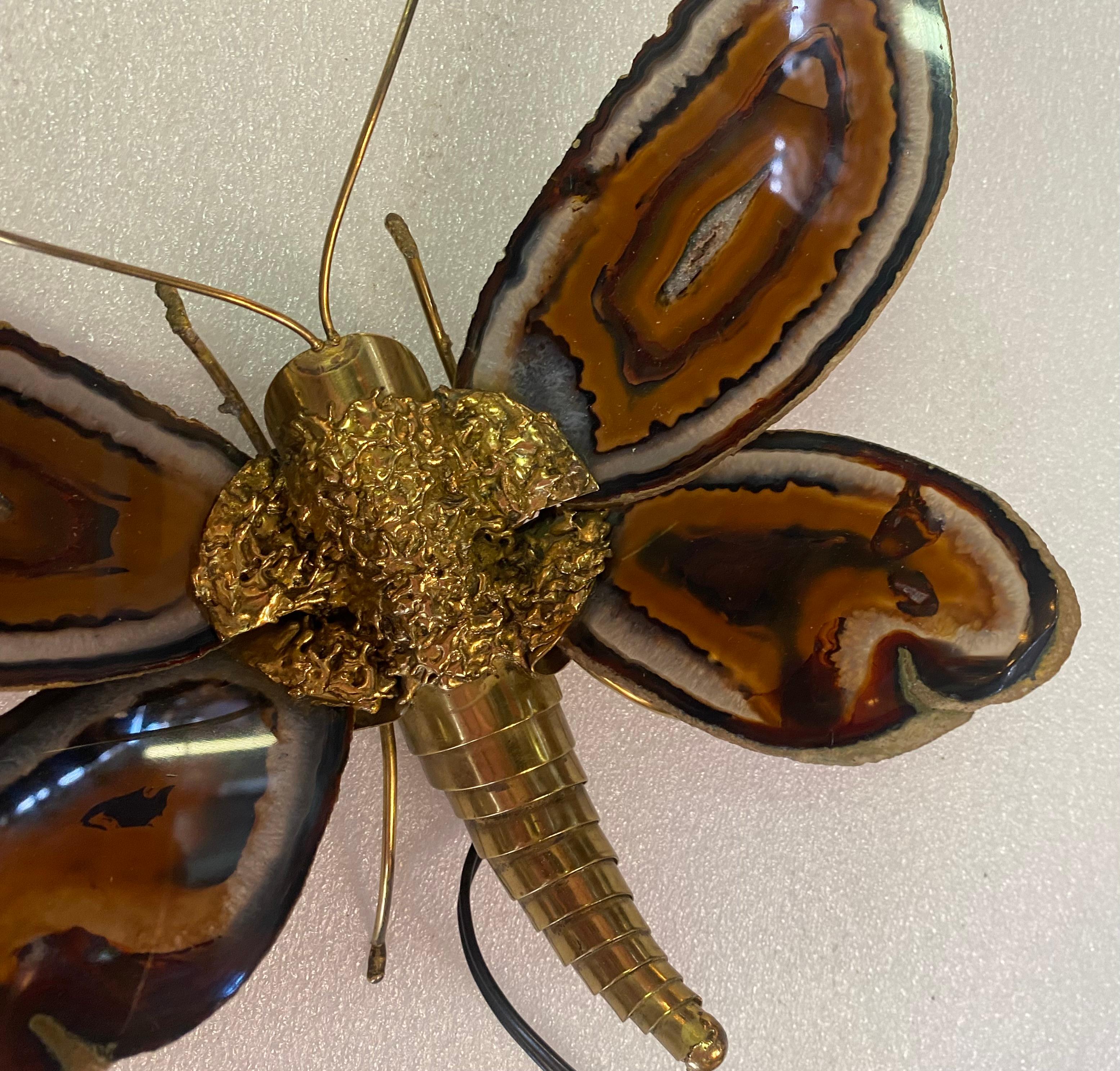 1970 Butterfly Wall Lamp in Bronze, Duval Brasseur Or Isabelle Faure, 28 X H 35  In Good Condition For Sale In Paris, FR