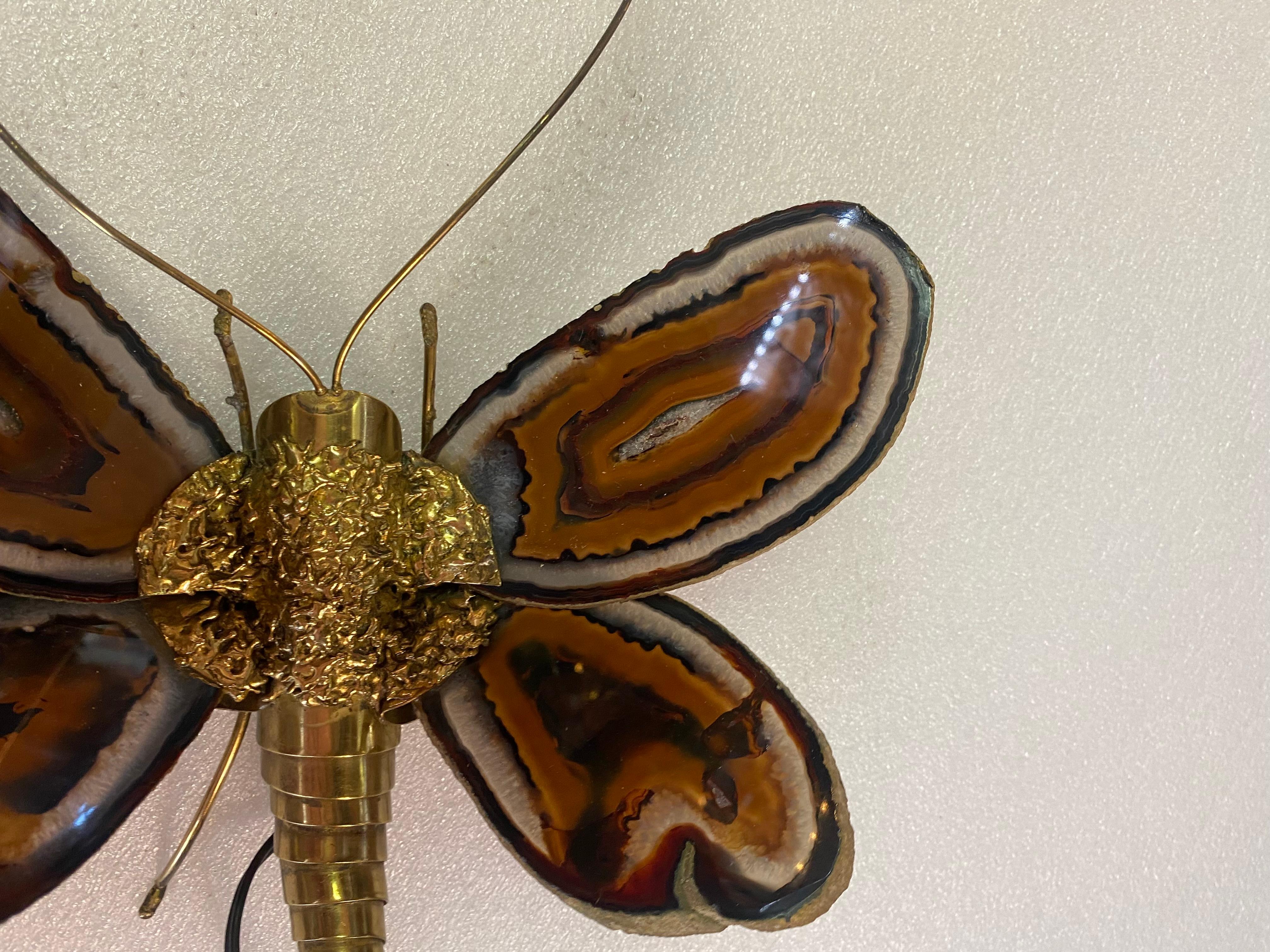 Late 20th Century 1970 Butterfly Wall Lamp in Bronze, Duval Brasseur Or Isabelle Faure, 28 X H 35  For Sale