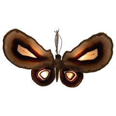 1970′ Butterfly Wall Lamp in Bronze or Brass, 4 Bulbs, Agate Wings