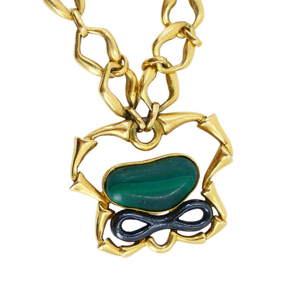 1970 Bvlgari 18k Gelb & brüniertes Gold Malachit Jaspis Halskette im Angebot 6