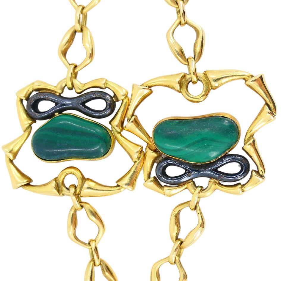 1970 Bvlgari 18k Gelb & brüniertes Gold Malachit Jaspis Halskette im Angebot 7