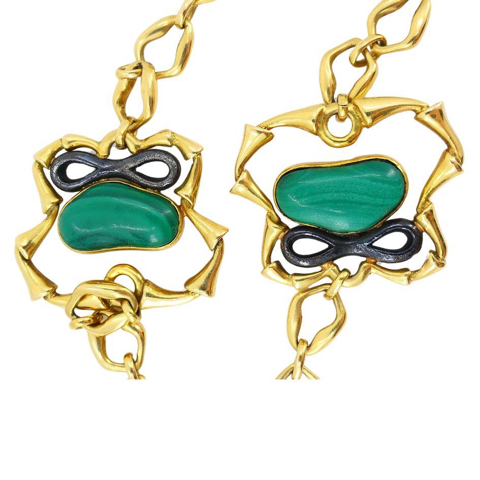 1970 Bvlgari 18k Gelb & brüniertes Gold Malachit Jaspis Halskette im Angebot 9