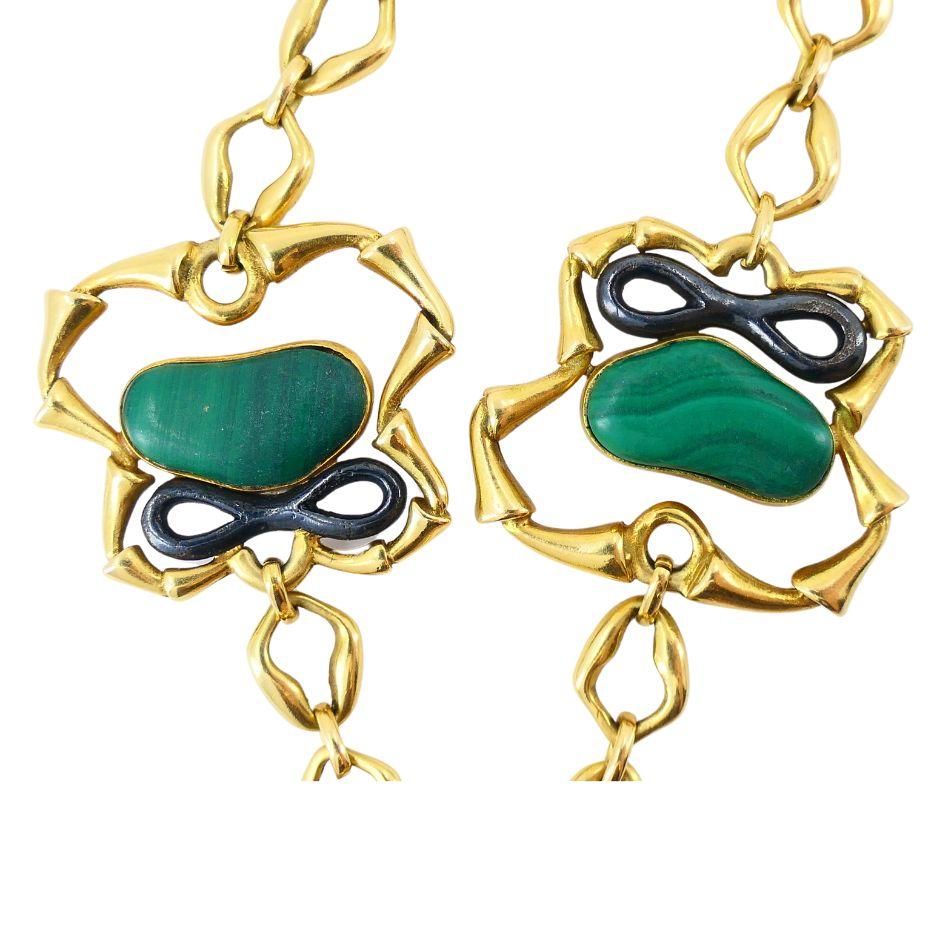 1970 Bvlgari 18k Gelb & brüniertes Gold Malachit Jaspis Halskette im Angebot 11