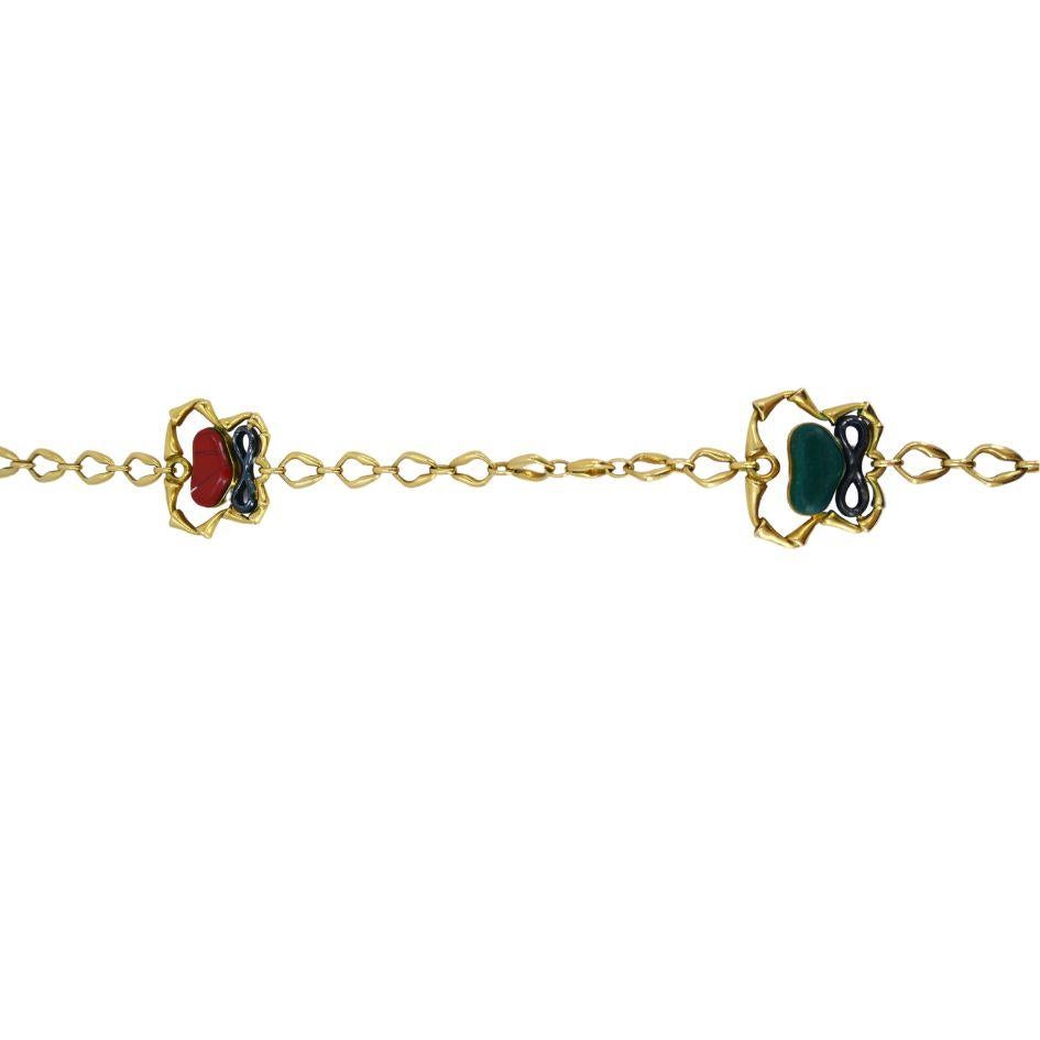 1970 Bvlgari 18k Gelb & brüniertes Gold Malachit Jaspis Halskette im Zustand „Gut“ im Angebot in Beverly Hills, CA