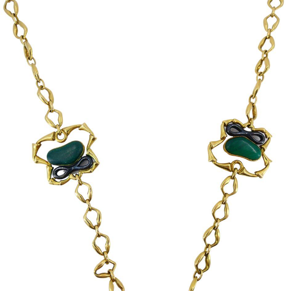 1970 Bvlgari 18k Gelb & brüniertes Gold Malachit Jaspis Halskette für Damen oder Herren im Angebot