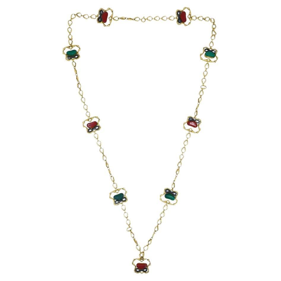 1970 Bvlgari 18k Yellow & Burnished Gold Malachite Jasper Necklace