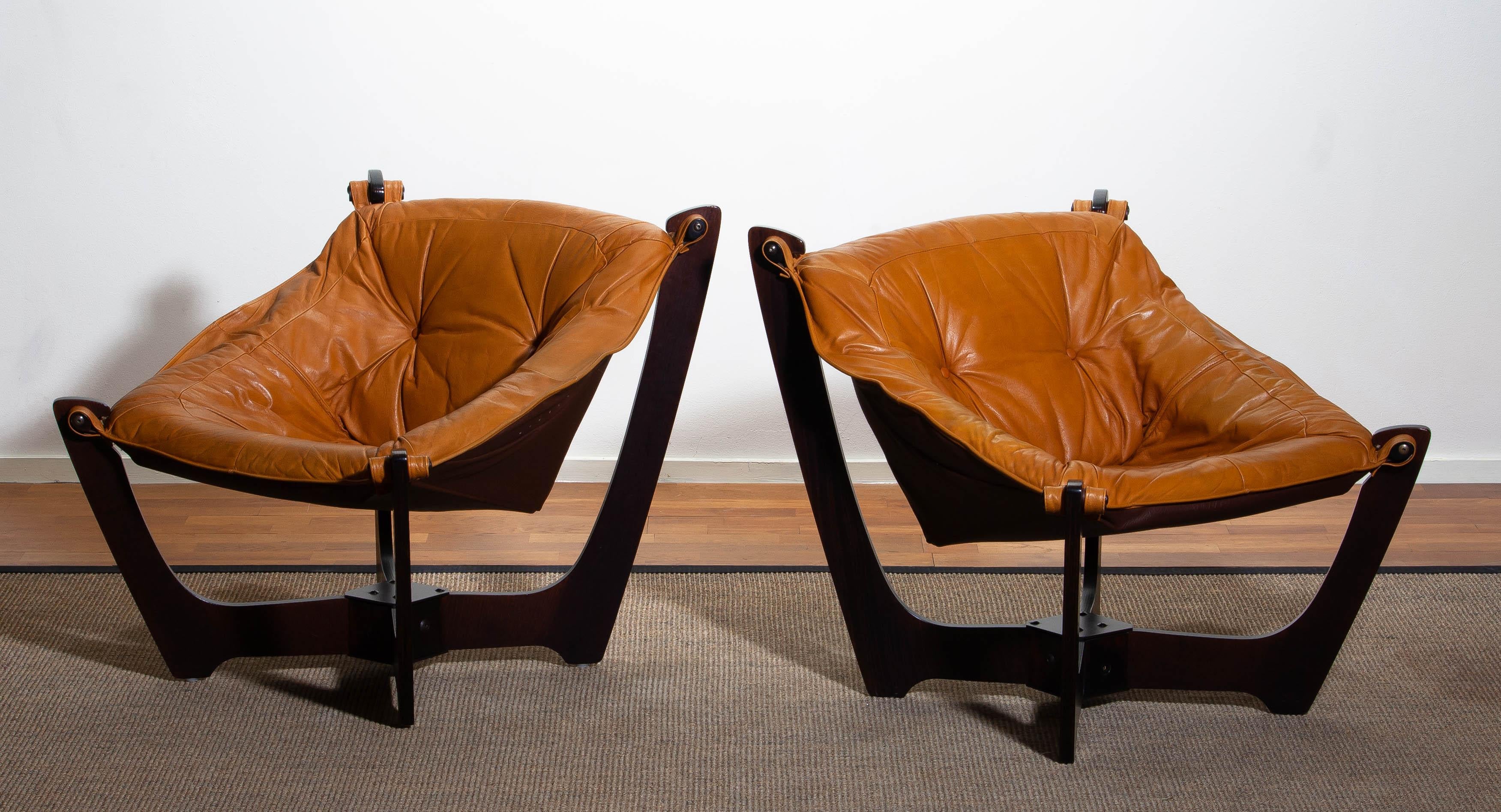 1970, Camel / Cognac Leather Lounge Chair by Odd Knutsen for Hjellegjerde Møbler 3