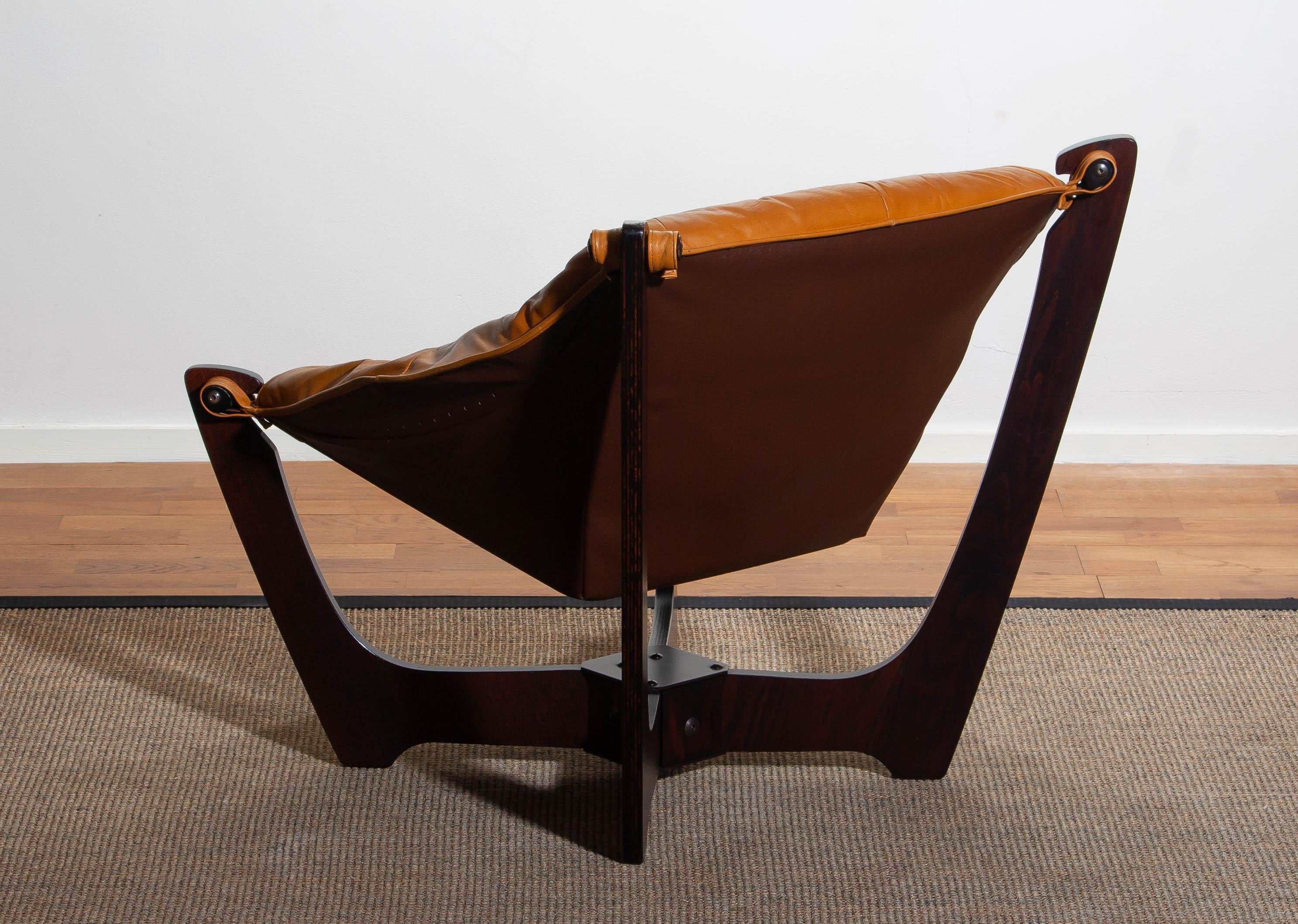 Late 20th Century 1970, Camel / Cognac Leather Lounge Chair by Odd Knutsen for Hjellegjerde Møbler